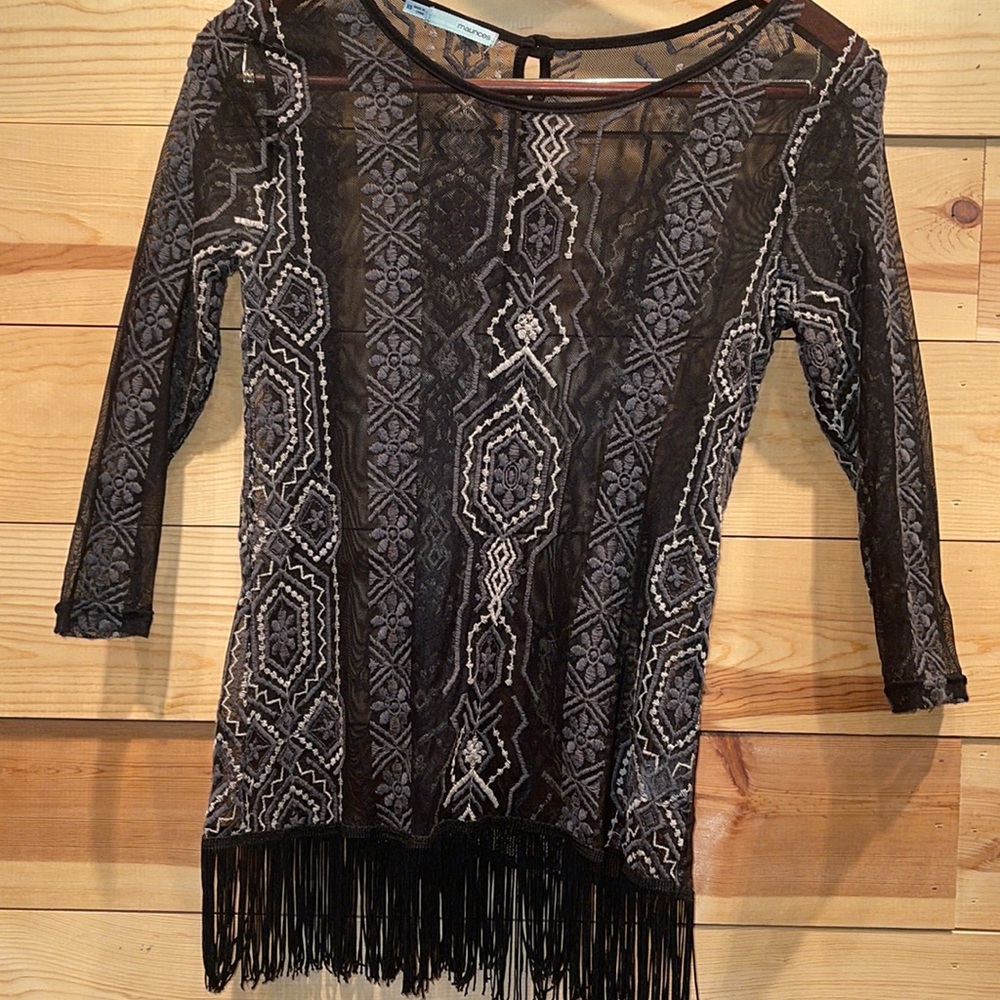 sheer aztec print with fringe